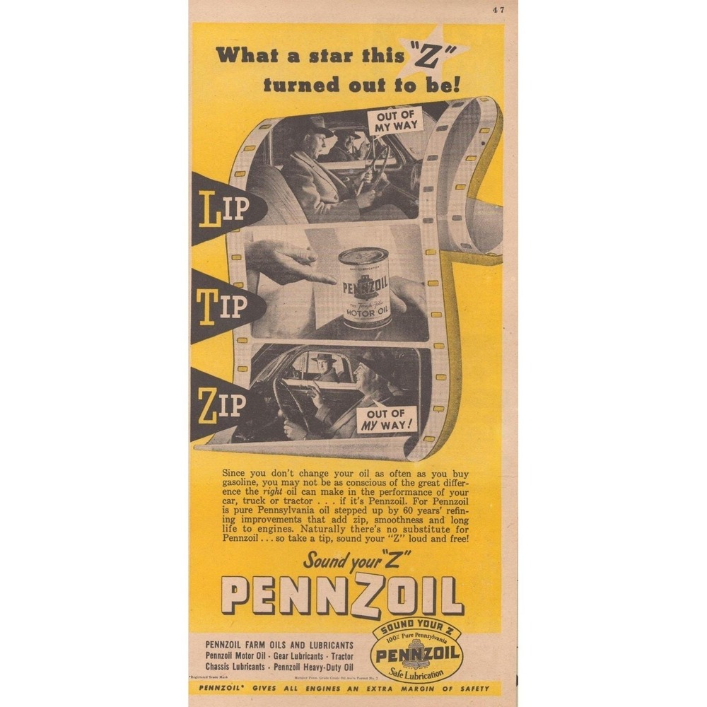 1946 Pennzoil Vintage Print Ad Motor Oil‎ Mid Century Automotive Farm Art Decor